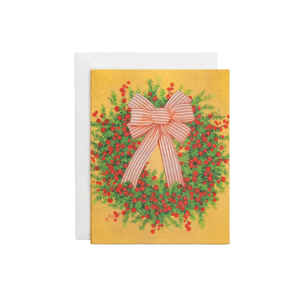 Caspari Christmas And Holiday Cards|Boxed Holiday Cards|Greenery And Berry Wreath With Bow Petite Boxed Christmas Cards - includes 15 cards & envelopes