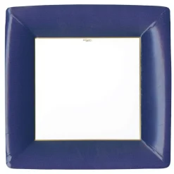 Caspari Bridal Shower|Birthday|Grosgrain Border Paper Dinner Plates in Navy - 8 Per Package