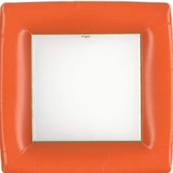 Caspari Tailgates|Graduation Celebration|Grosgrain Square Paper Dinner Plates in Deep Orange - 8 Per Package