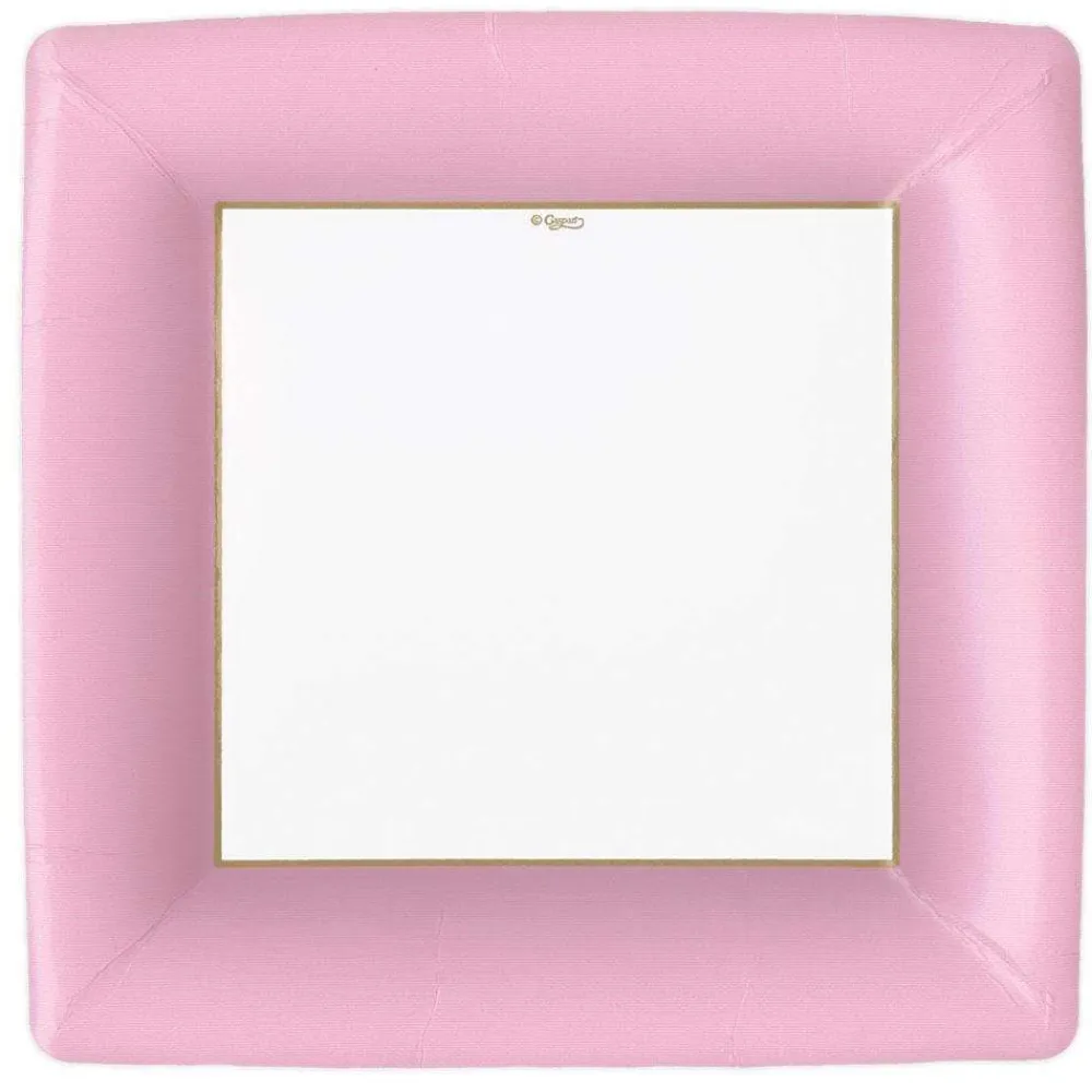 Caspari Bridal Shower|Birthday|Grosgrain Square Paper Dinner Plates in Light Pink - 8 Per Package
