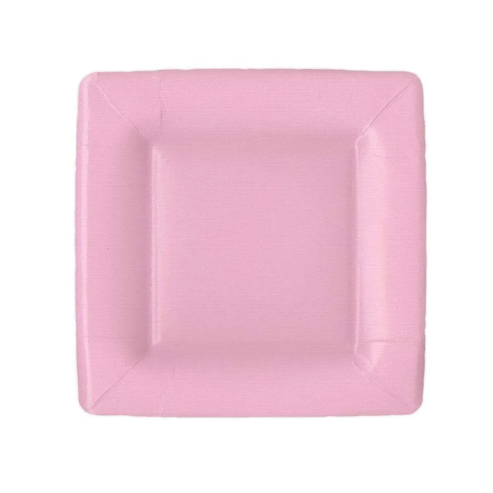 Caspari Bridal Shower|Birthday|Grosgrain Square Paper Salad & Dessert Plates in Light Pink - 8 Per Package