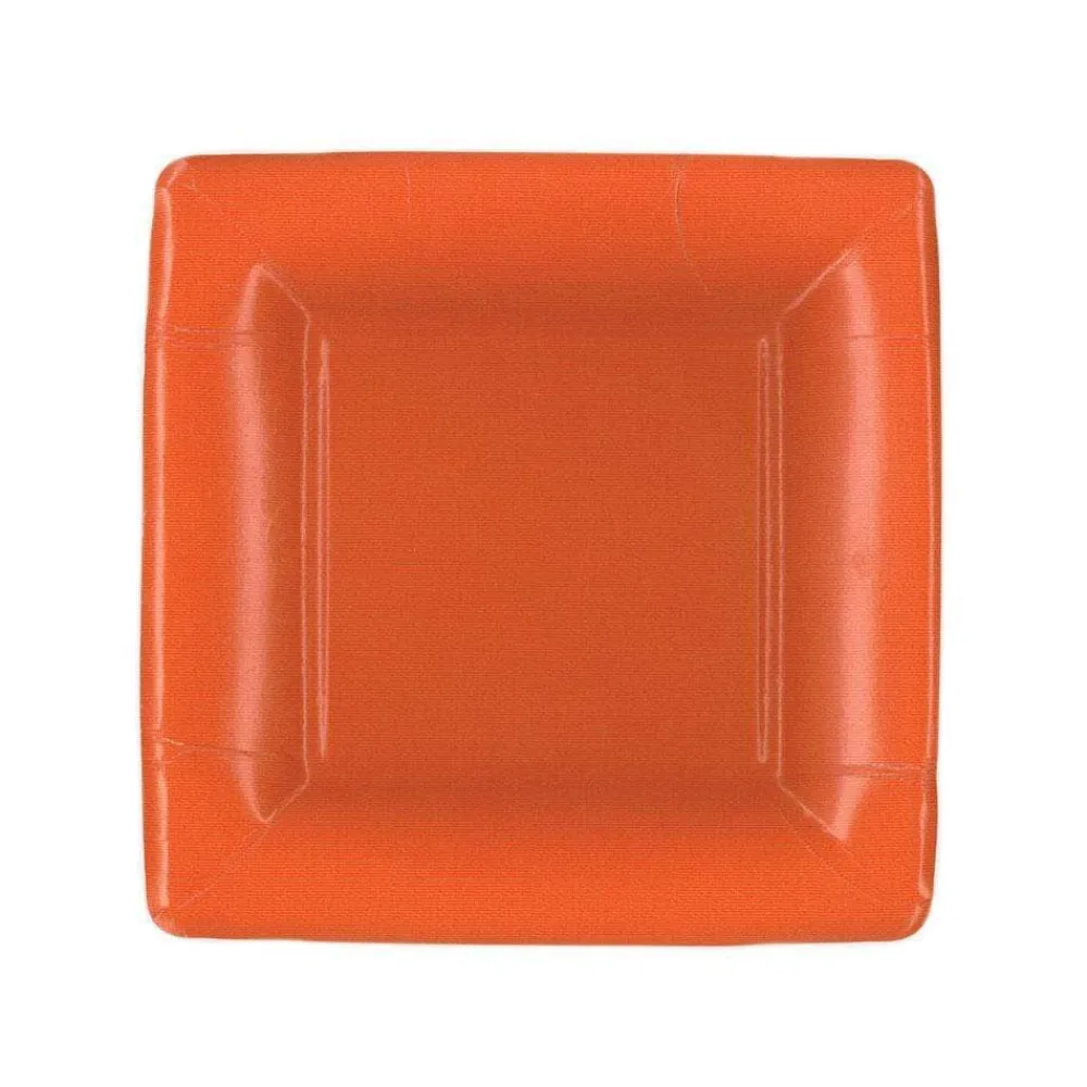 Caspari Tailgates|Graduation Celebration|Grosgrain Square Paper Salad & Dessert Plates in Deep Orange - 8 Per Package