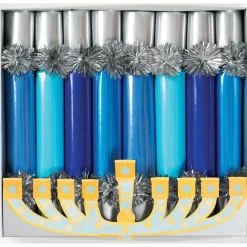 Caspari Christmas Crackers|Hanukkah|Hanukkah Candles Slim Crackers, 10 Inch - 8 per box