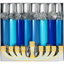 Caspari Christmas Crackers|Hanukkah|Hanukkah Candles Slim Crackers, 10 Inch - 8 per box