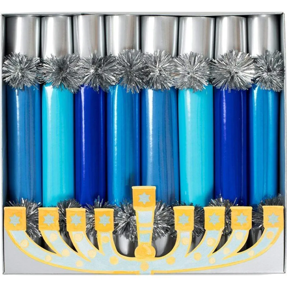 Caspari Christmas Crackers|Hanukkah|Hanukkah Candles Slim Crackers, 10 Inch - 8 per box