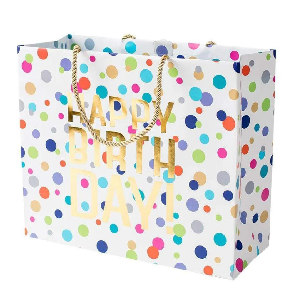 Caspari Birthday|Gift & Bottle Bags|Happy Birthday Confetti Large Gift Bag - 1 Each