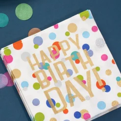 Caspari Birthday|Paper Cocktail Napkins|Happy Birthday Confetti Paper Cocktail Napkins - 20 Per Package