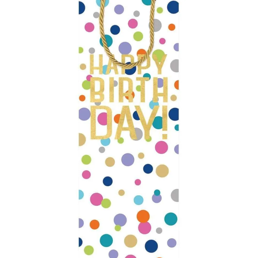 Caspari Birthday|Gift & Bottle Bags|Happy Birthday Confetti Wine & Bottle Gift Bag - 1 Each