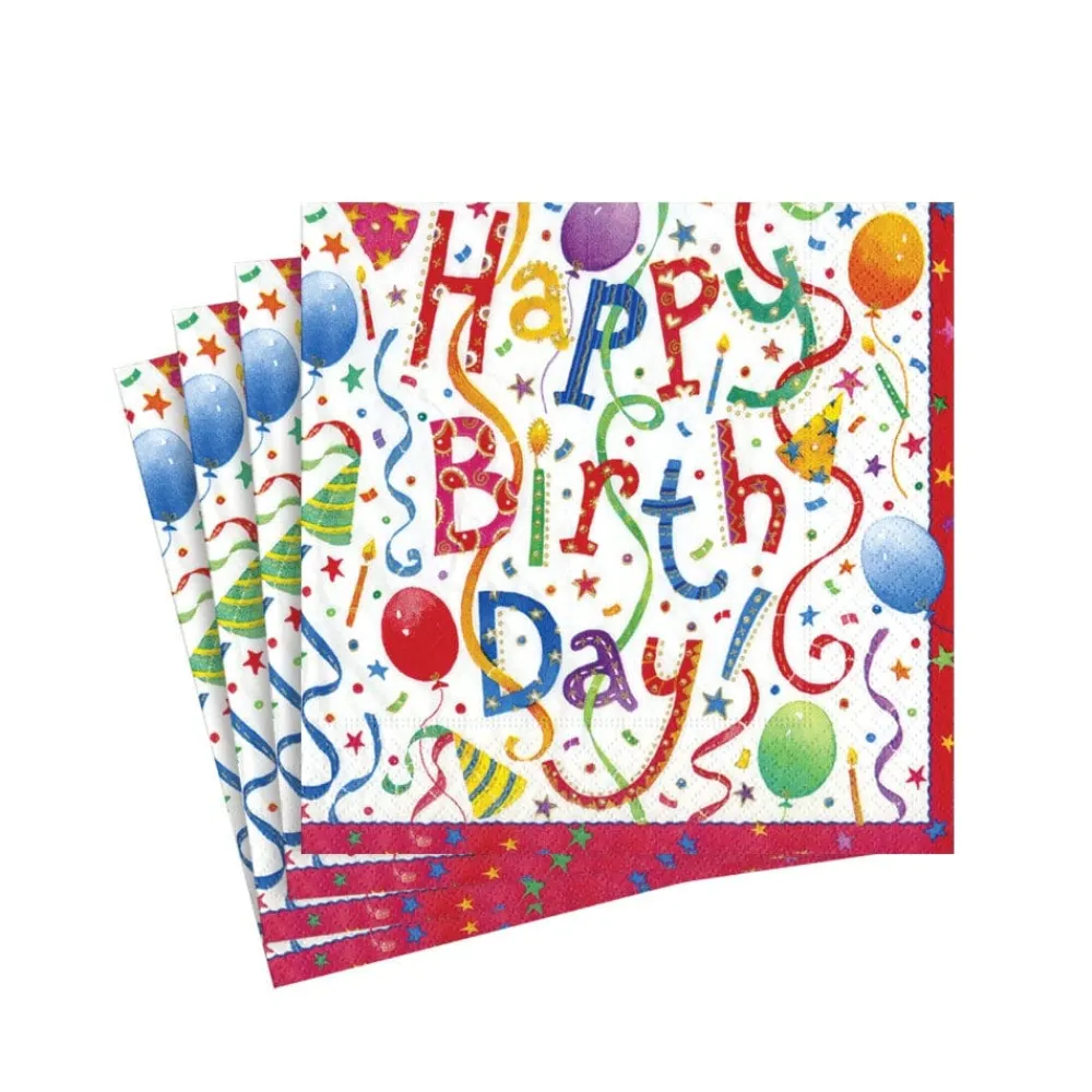 Caspari Birthday|Paper Cocktail Napkins|Happy Birthday Paper Cocktail Napkins - 20 Per Package