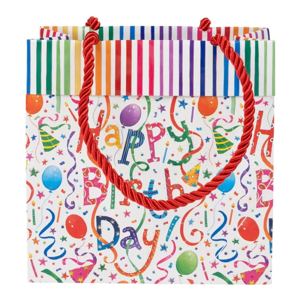 Caspari Birthday|Gift & Bottle Bags|Happy Birthday Small Square Gift Bags - One Gift Bag Included