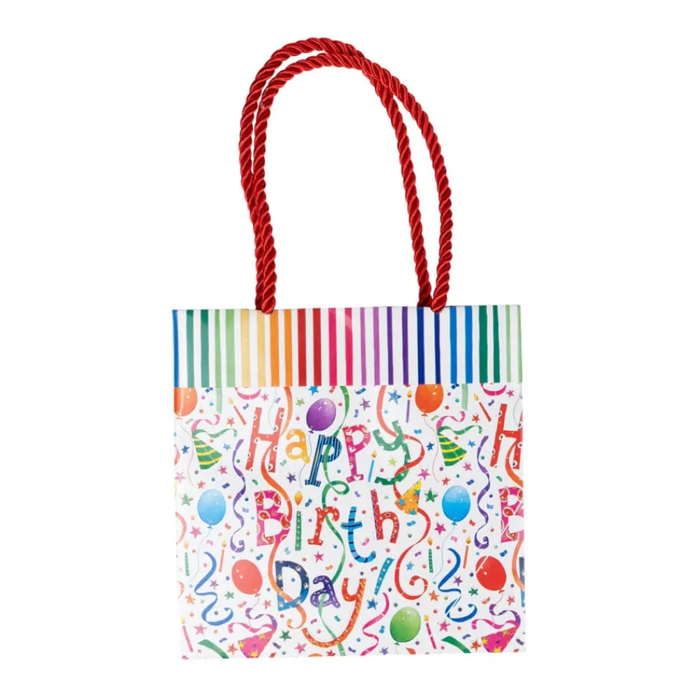 Caspari Birthday|Gift & Bottle Bags|Happy Birthday Small Square Gift Bags - One Gift Bag Included