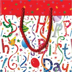 Caspari Birthday|Gift & Bottle Bags|Happy Birthday Small Square Gift Bag - 1 Each