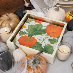 Caspari Thanksgiving|Halloween|Heirloom Pumpkins Paper Luncheon Napkins in Ivory & Orange - 20 Per Package