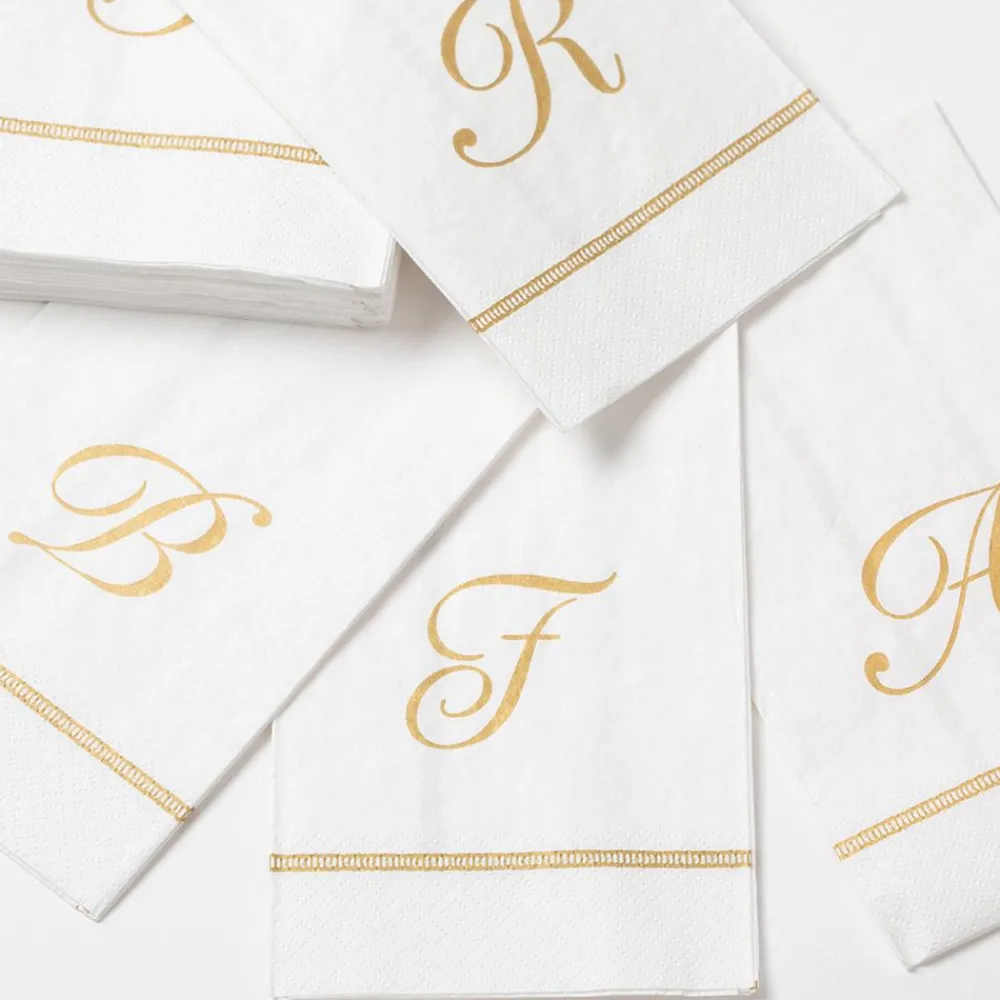 Caspari Bridal Shower|Mother'S Day|Hemstitch Script Single Initial Paper Guest Towel Napkins - 15 Per Package