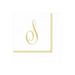 Caspari Bridal Shower|Paper Cocktail Napkins|Hemstitch Script Single Initial Paper Cocktail Napkins - 20 Per Package