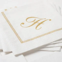 Caspari Bridal Shower|Paper Cocktail Napkins|Hemstitch Script Single Initial Paper Cocktail Napkins - 20 Per Package