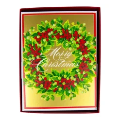 Caspari Christmas And Holiday Cards|Boxed Holiday Cards|Holly And Berry Wreath Boxed Christmas Cards - 15 Christmas Cards & 15 Envelopes