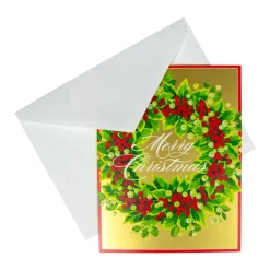 Caspari Christmas And Holiday Cards|Boxed Holiday Cards|Holly And Berry Wreath Classic Boxed Christmas Cards - includes 15 cards & envelopes