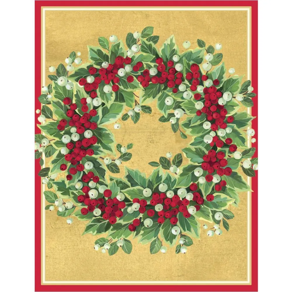Caspari Christmas And Holiday Cards|Boxed Holiday Cards|Holly And Berry Wreath Classic Boxed Christmas Cards - includes 15 cards & envelopes