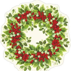 Caspari Christmas Gift Tags & Labels|Gift Tags & Enclosure Cards|Holly and Berry Wreath Die-Cut Ornament Gift Tags - 4 Per Package