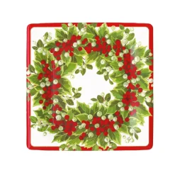 Caspari Christmas Plates|Paper Salad And Dessert Plates|Holly and Berry Wreath Paper Salad & Dessert Plates - 8 Per Package
