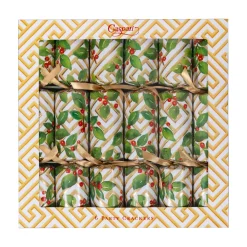 Caspari Christmas Crackers|Celebration Crackers|Holly And Fretwork Celebration Crackers - includes 6 Celebration Crackers