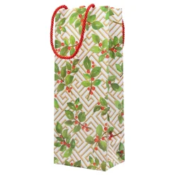 Caspari Christmas Gift & Bottle Bags|Gift & Bottle Bags|Holly And Fretwork Gift Bags - includes 1 Gift Bags