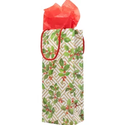 Caspari Christmas Gift & Bottle Bags|Gift & Bottle Bags|Holly And Fretwork Gift Bags - includes 1 Gift Bags