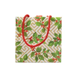 Caspari Christmas Gift & Bottle Bags|Gift & Bottle Bags|Holly And Fretwork Gift Bags - includes 1 Gift Bags