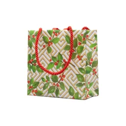 Caspari Christmas Gift & Bottle Bags|Gift & Bottle Bags|Holly And Fretwork Gift Bags - includes 1 Gift Bags