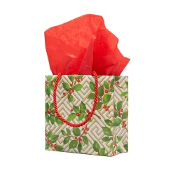 Caspari Christmas Gift & Bottle Bags|Gift & Bottle Bags|Holly And Fretwork Gift Bags - includes 1 Gift Bags