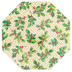 Caspari Christmas Placemats & Coasters|Holly And Fretwork Hardback Placemat - 1 count