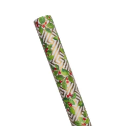 Caspari Christmas Wrapping Paper|Holly And Fretwork Roll Wrap - includes 1 Roll