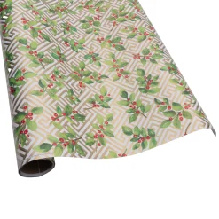 Caspari Christmas Wrapping Paper|Holly And Fretwork Roll Wrap - includes 1 Roll