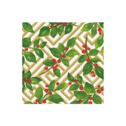 Caspari Boxed Cocktail Napkins|Holly And Fretwork White Boxed Cocktail Napkins - includes 12 Boxed Cocktail Napkins