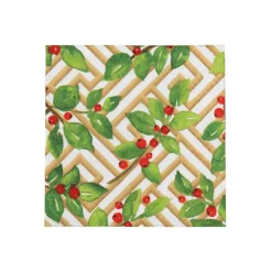 Caspari Paper Cocktail Napkins|Holly and Fretwork White Cocktail Napkins - includes 20 Cocktail Napkins