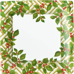 Caspari Christmas Plates|Paper Dinner Plates|Holly And Fretwork White Square Paper Dinner Plates - includes 8 Paper Dinner Plates