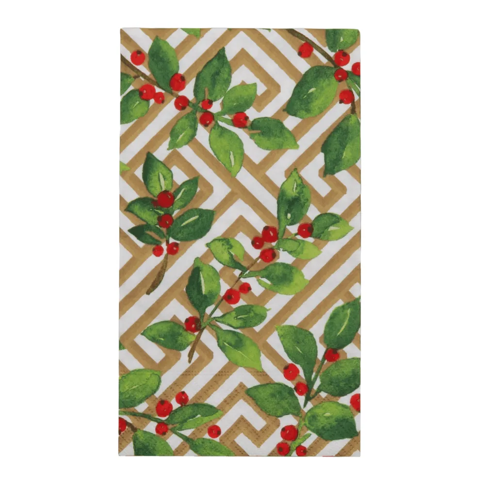 Caspari Paper Guest Towels|Holly And Fretwork White Guest Towels - includes 15 Guest Towels