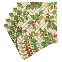 Caspari Paper Luncheon Napkins|Holly And Fretwork White Luncheon Napkins - includes 20 Luncheon Napkins