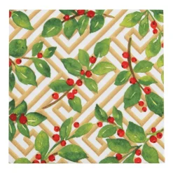 Caspari Paper Luncheon Napkins|Holly And Fretwork White Luncheon Napkins - includes 20 Luncheon Napkins