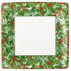 Caspari Christmas Plates|Paper Dinner Plates|Holly and Mistletoe Paper Dinner Plates - 8 Per Package