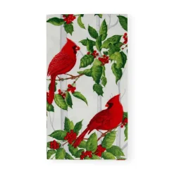 Caspari Christmas Napkins|Paper Guest Towels|Holly And Songbirds White & Silver Guest Towel Napkins - 15 Per Package