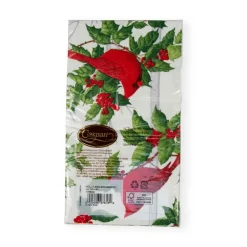 Caspari Christmas Napkins|Paper Guest Towels|Holly And Songbirds White & Silver Guest Towel Napkins - 15 Per Package