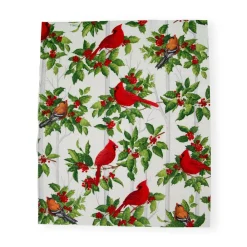 Caspari Christmas Napkins|Paper Guest Towels|Holly And Songbirds White & Silver Guest Towel Napkins - 15 Per Package