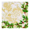 Caspari Christmas Napkins|Paper Cocktail Napkins|Holly Ceramic Ivory & Gold Cocktail Napkins - 20 Per Package
