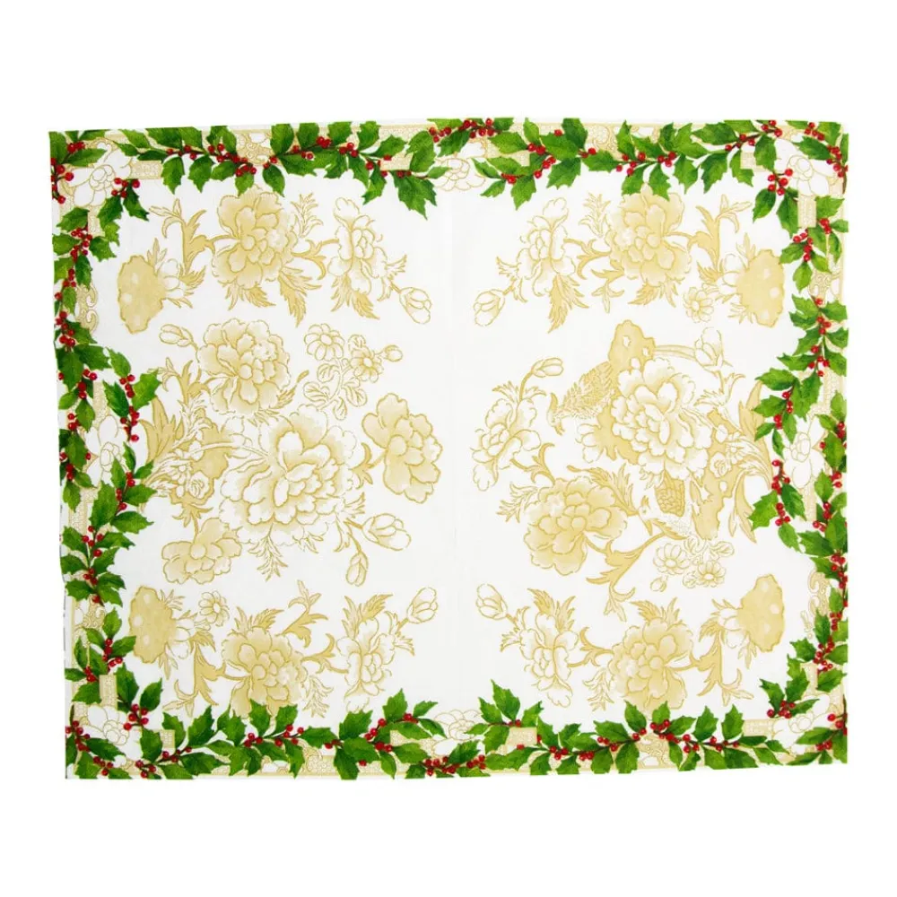 Caspari Christmas Napkins|Paper Guest Towels|Holly Ceramic Ivory & Gold Guest Towel Napkins - 15 Per Package