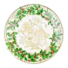 Caspari Christmas Plates|Paper Dinner Plates|Holly Ceramic Ivory & Gold Paper Dinner Plates - 8 Per Package