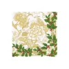 Caspari Christmas Napkins|Boxed Cocktail Napkins|Holly Ceramic Ivory & Green Boxed Cocktail Napkins - 40 Per Box