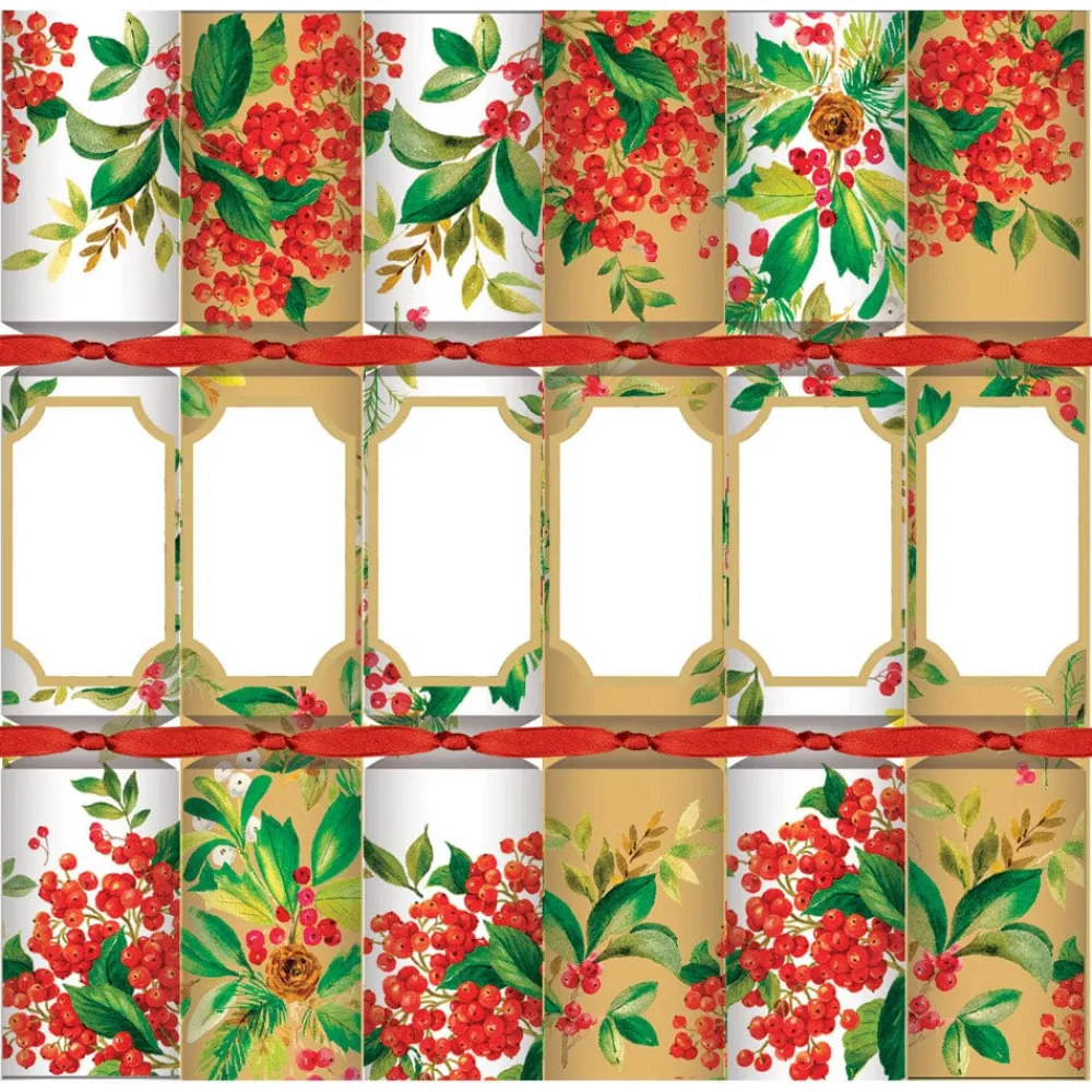 Caspari Christmas Crackers|Celebration Crackers|Holly Chintz Christmas Crackers-12 Inch Long/6In