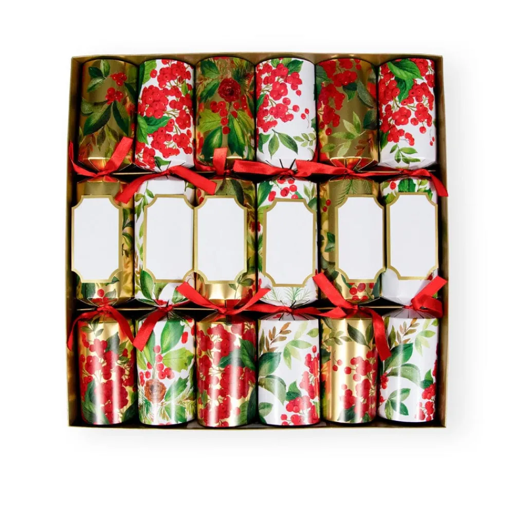 Caspari Christmas Crackers|Celebration Crackers|Holly Chintz Christmas Crackers-12 Inch Long/6In